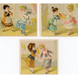 1880-90's Set of 3 Lovely Girls Ladies Fancy Dresses Victorian Trade Card Lovely